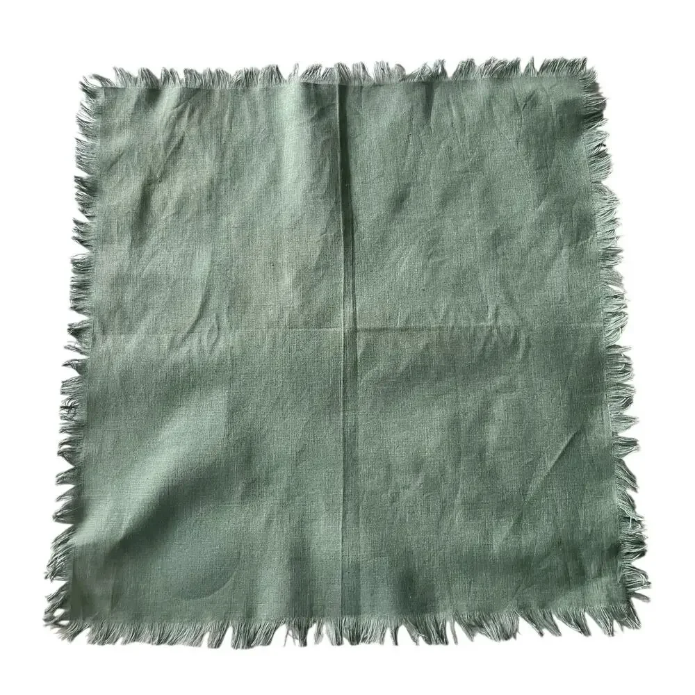 Vintage Set of 7 Dinner Linen Napkins Neutral Colors Fringed Farmhouse Boho